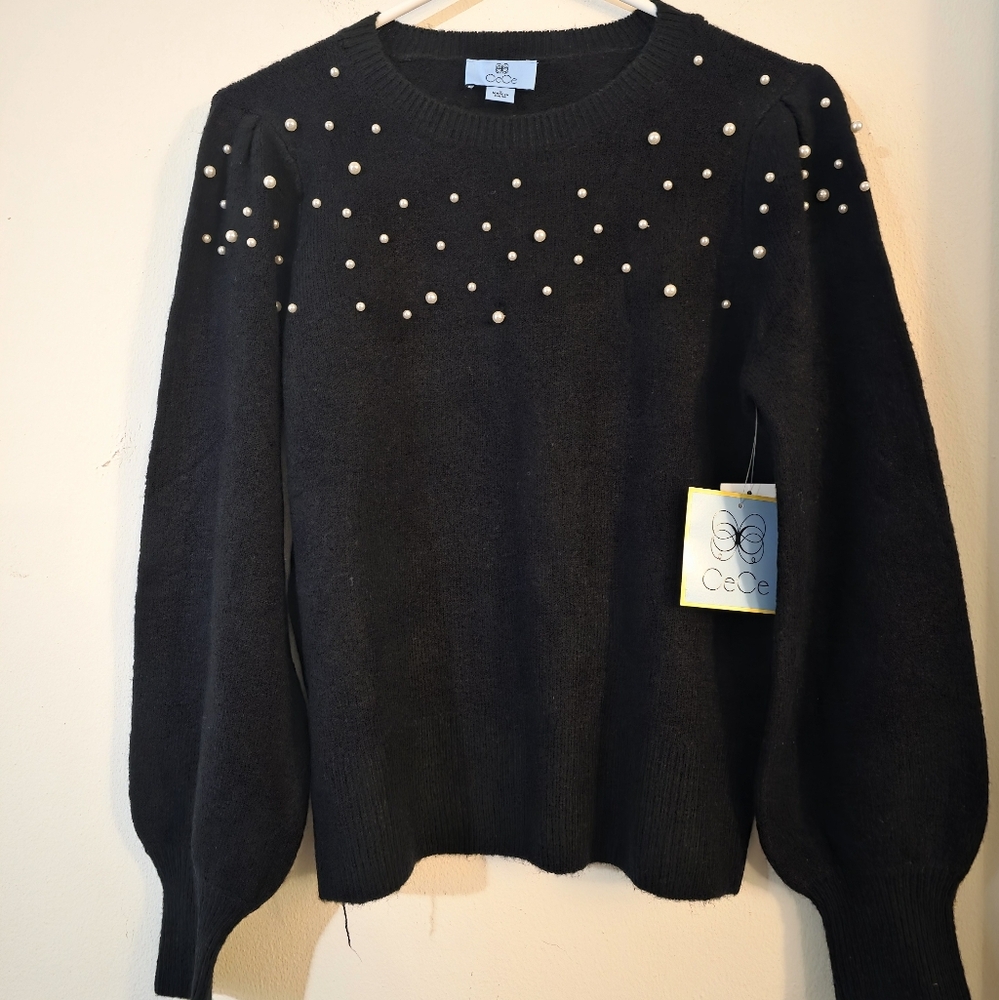 CeCe Imitation Pearl Embellished Sweater Sz Small - Picture 3 of 7